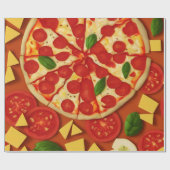 ピザトマトチーズバジルパターン明るい ラッピングペーパー (フラット)