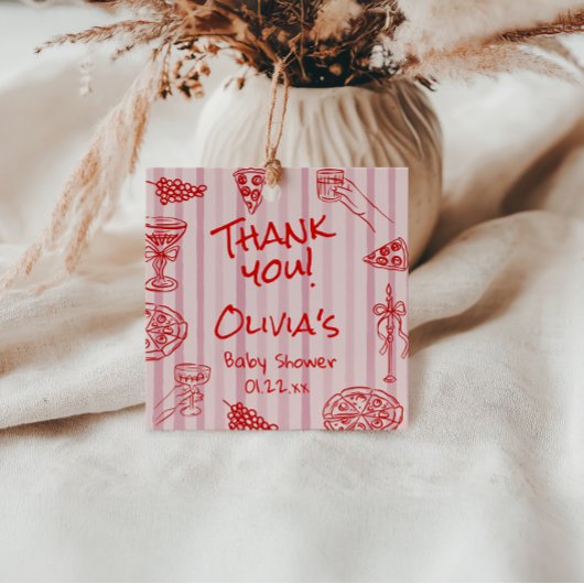 ピザハンドドロッドレッドパープルチャオ赤ちゃんシャワー フェイバータグ