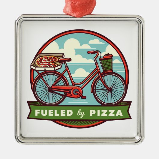 ピザバイクで燃料を補給する メタルオーナメント (正面)