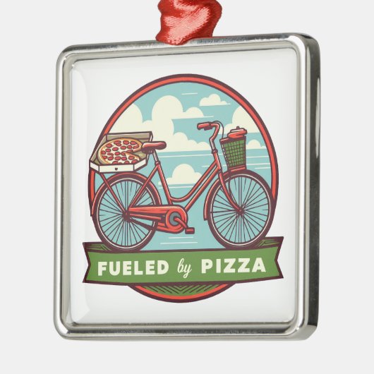 ピザバイクで燃料を補給する メタルオーナメント (左)