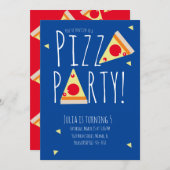ピザバースデーはっきりしたタパーティーレストランブルーレッド 招待状 (正面/裏面)