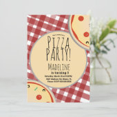 ピザバースデーモダンタパーティープレイドレッド招待状 招待状 (スタンド正面)