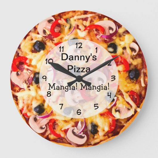ピザパイフードイタリアンテーマ ラージ壁時計 (正面)