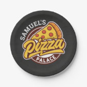 ピザパパーソナライズされたレス誕生日パーティー、任意の年齢 ペーパープレート (正面)