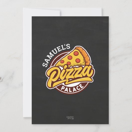 ピザパパーソナライズされたレス誕生日パーティー、任意の年齢 招待状 (裏面)