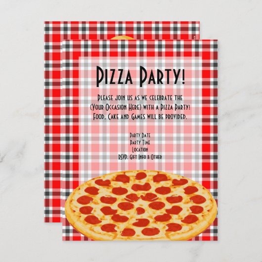 ピザパーティの招待状テーブルクロスデザイン 招待状 (正面/裏面)