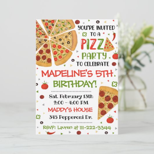 ピザパーティの招待状ピザ誕生日ピザパーティー 招待状 (スタンド正面)
