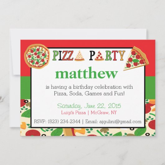 ピザパーティの招待状 招待状 (正面)
