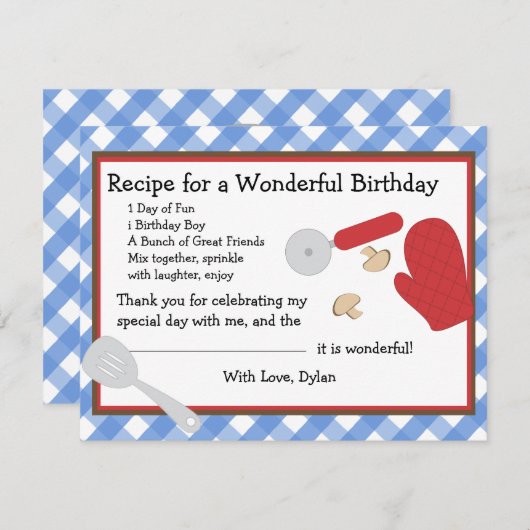 ピザパーティーありがとうご注意 サンキューカード (正面/裏面)