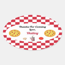 ピザパーティーありがとうステッカー 楕円形シール