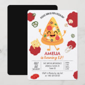 ピザパーティーかわいい誕生日招待状 招待状 (正面/裏面)