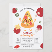 ピザパーティーかわいい誕生日招待状 招待状 (正面)