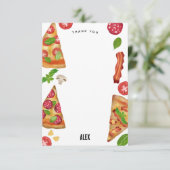 ピザパーティーのテーマ 水彩画の誕生日 子どもたち サンキューカード (スタンド正面)