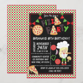 ピザパーティーのブロンドの女の子 キッズの誕生日パーティー 招待状 (正面/裏面)