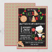ピザパーティーの金髪少年 キッズの誕生日パーティー 招待状 (正面/裏面)