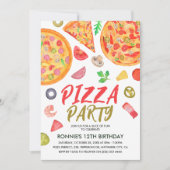 ピザパーティーイタリアンおもしろい子供の誕生日 招待状 (正面)