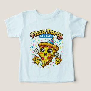 ピザパーティーオールデイ - かわいいレトロ風カートゥーン ピザTシャツ
