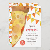 ピザパーティーキッズウォーターカラー誕生日 招待状 (正面/裏面)