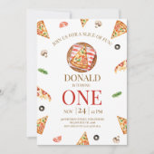 ピザパーティースライスおもしろい1st誕生日 招待状 (正面)