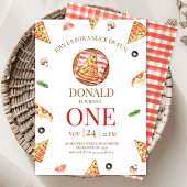 ピザパーティースライスおもしろい1st誕生日 招待状