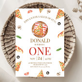 ピザパーティースライスおもしろい1st誕生日 招待状