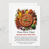 ピザパーティータイムスライスおもしろい待ち招待状 招待状 (正面/裏面)