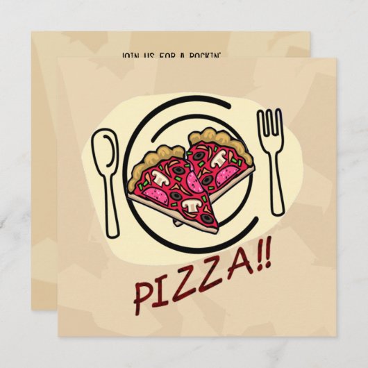 ピザパーティーチャイルド誕生日招待状 招待状 (正面/裏面)