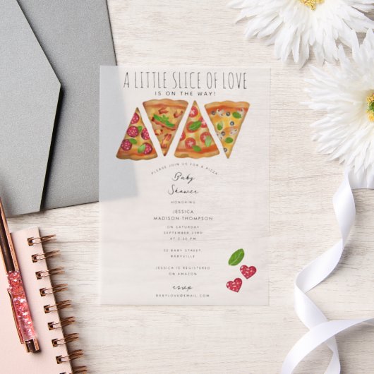 ピザパーティーテーマ水の色ベビーシャワー愛 ベラム紙招待状 (ウェディング)