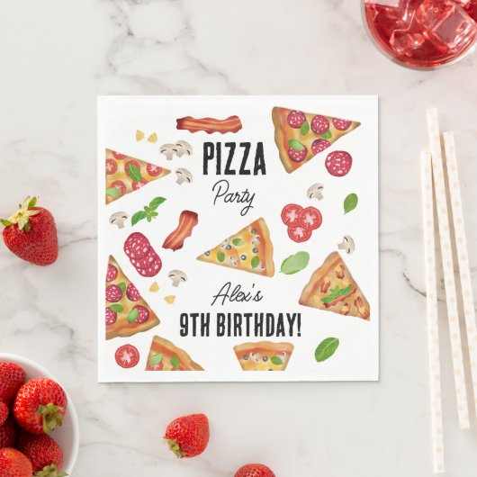 ピザパーティーテーマ水彩子供の誕生日パーティー スタンダードランチョンナプキン (インサイチュ)