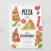 ピザパーティーテーマ水彩誕生日 招待状 (正面)