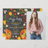 ピザパーティーディナーバースデーパーティーフォト招待状 招待状 (正面/裏面)