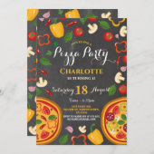 ピザパーティーディナーバースデーパーティー招待状 招待状 (正面/裏面)