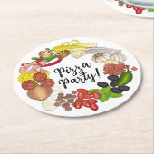 ピザパーティートッピングが自分の誕生日の装飾を作る ラウンドペーパーコースター (アングル)