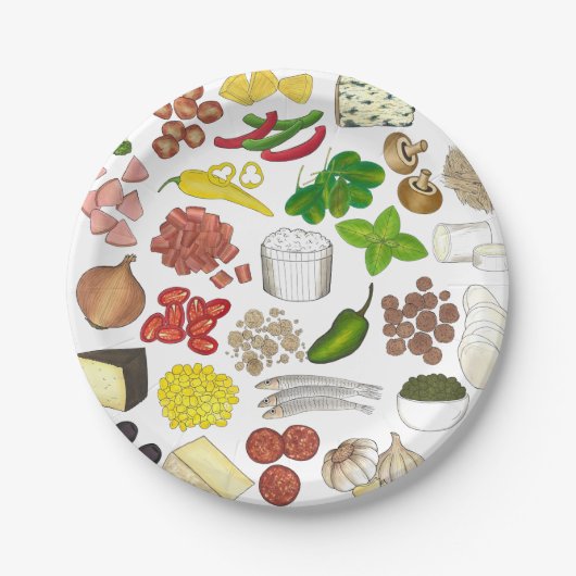 ピザパーティートッピングイタリアンフードピッツェリアパイ ペーパープレート (正面)