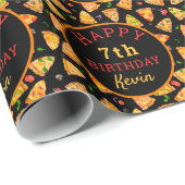 ピザパーティーパーソナライズされた子供の誕生日 ラッピングペーパー (ロールコーナー)