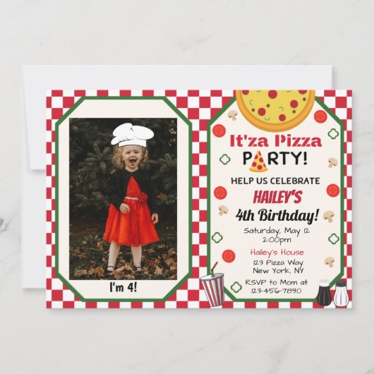 ピザパーティーフォト招待状 招待状 (正面)