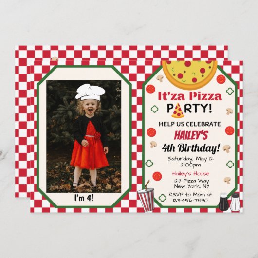 ピザパーティーフォト招待状 招待状 (正面/裏面)