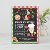 ピザパーティーブロンドガール子供の誕生日パーティー 招待状 (スタンド正面)