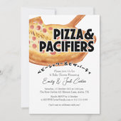 ピザパーティーベビーシャワーペパローニウォーターカラーレトロ 招待状 (正面)