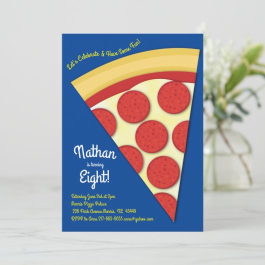 ピザパーティーペペローニピザスライス 招待状 (スタンド正面)