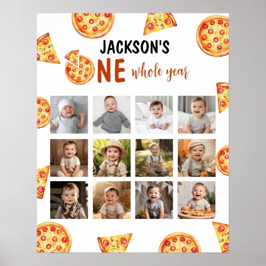 ピザパーティーボーイ誕生日フォトマイルストーンサイン ポスター (正面)