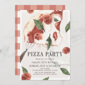 ピザパーティーマルゲリータウォーターカラー誕生日 招待状 (正面/裏面)