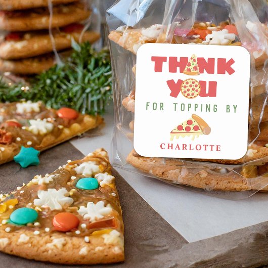 ピザパーティーモダン子供の誕生日お願い スクエアシール