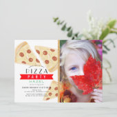 ピザパーティーレッドギンガムフォト誕生日 招待状 (スタンド正面)