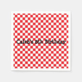ピザパーティーレッド市松模様にバースデータパーティナプキンス スタンダードカクテルナプキン (正面)