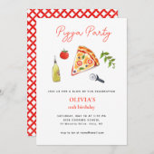 ピザパーティー任意の年の誕生日招待 案内状 (正面/裏面)