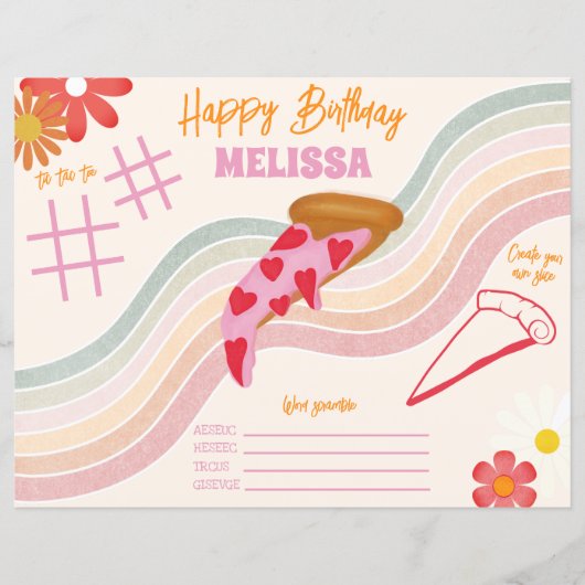 ピザパーティー女の子カラーリングアクティビティページ (正面)