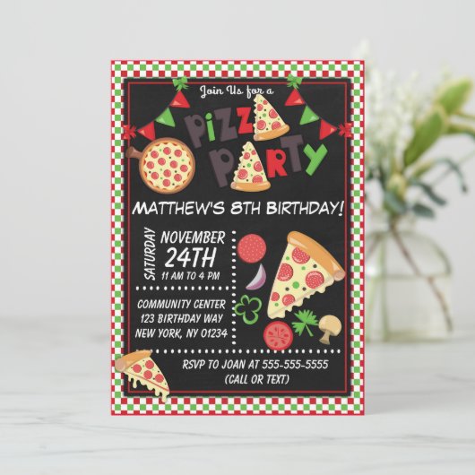 ピザパーティー子供の誕生日パーティー 招待状 (スタンド正面)