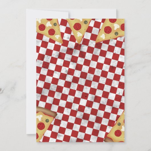 ピザパーティー市松模様に子供の誕生日レトロパターン 招待状 (裏面)
