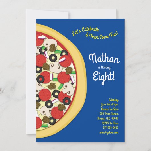 ピザパーティー最高コンボのピザ 招待状 (正面)